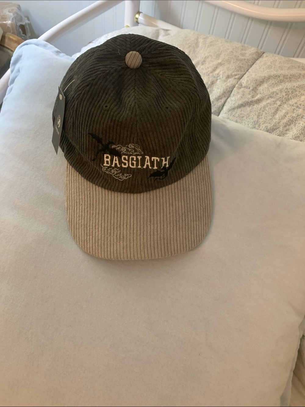 Two-Tone Corduroy Cap in Olive Green and Tan